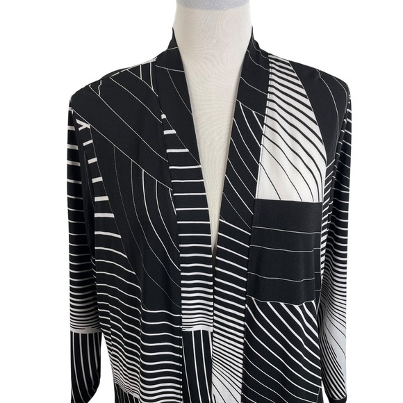 Susan Graver Liquid Knit Open Cardigan Top Women's  Sz Large Black White Stretch - Picture 7 of 16